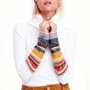 Free People White Turtleneck with Multicolor Sleeves